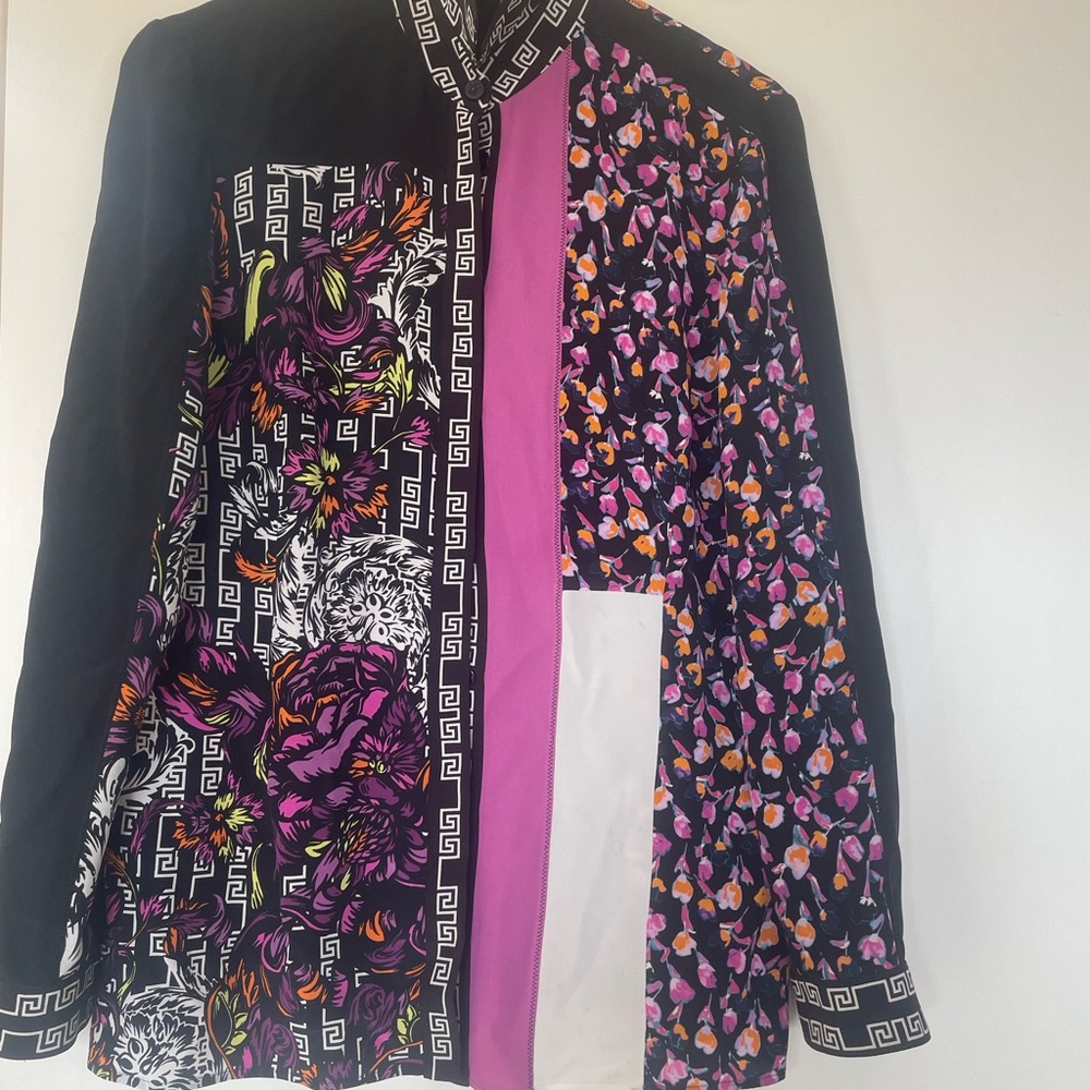 Versace Black And White Geometric Patterned Blouse - image 4